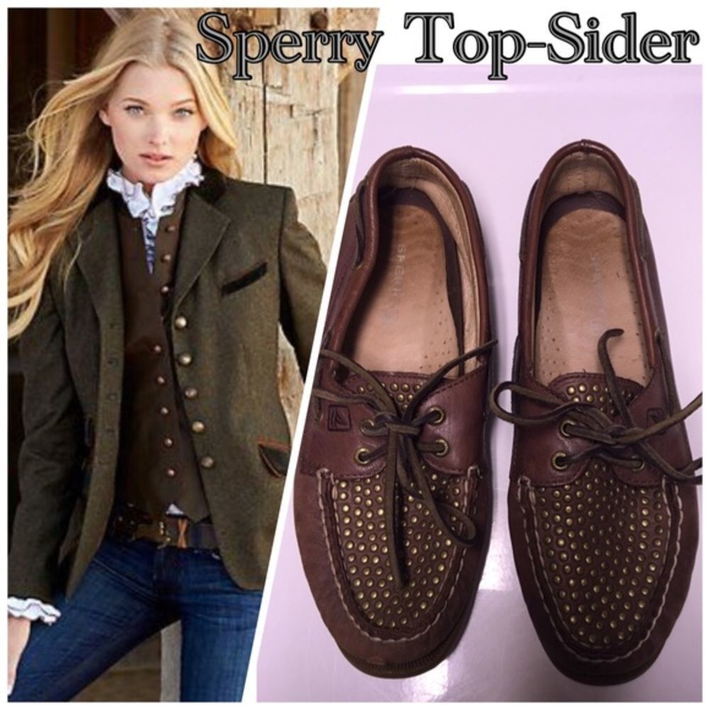 Sperry Leather Stud Flats Sz 8